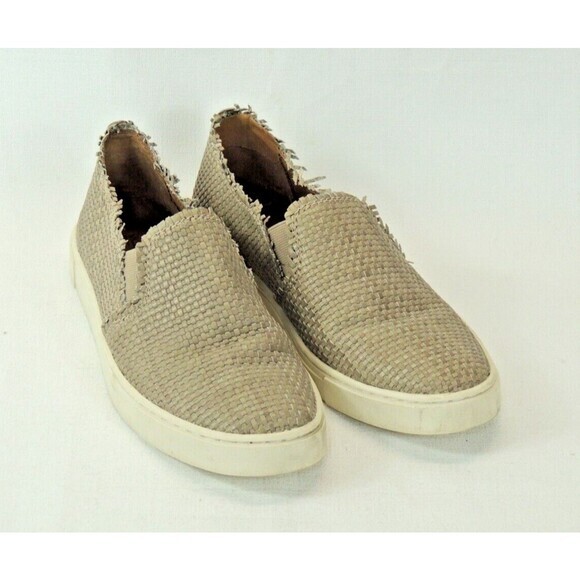 Frye Ivy Fray Woven Taupe Leather Slip On Sneakers Sz. 8.5 - Picture 1 of 5